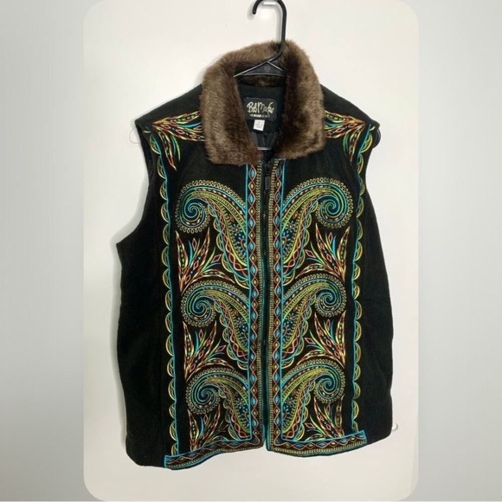 Vintage Bob Mackie Embroidered Faux Fur Vest